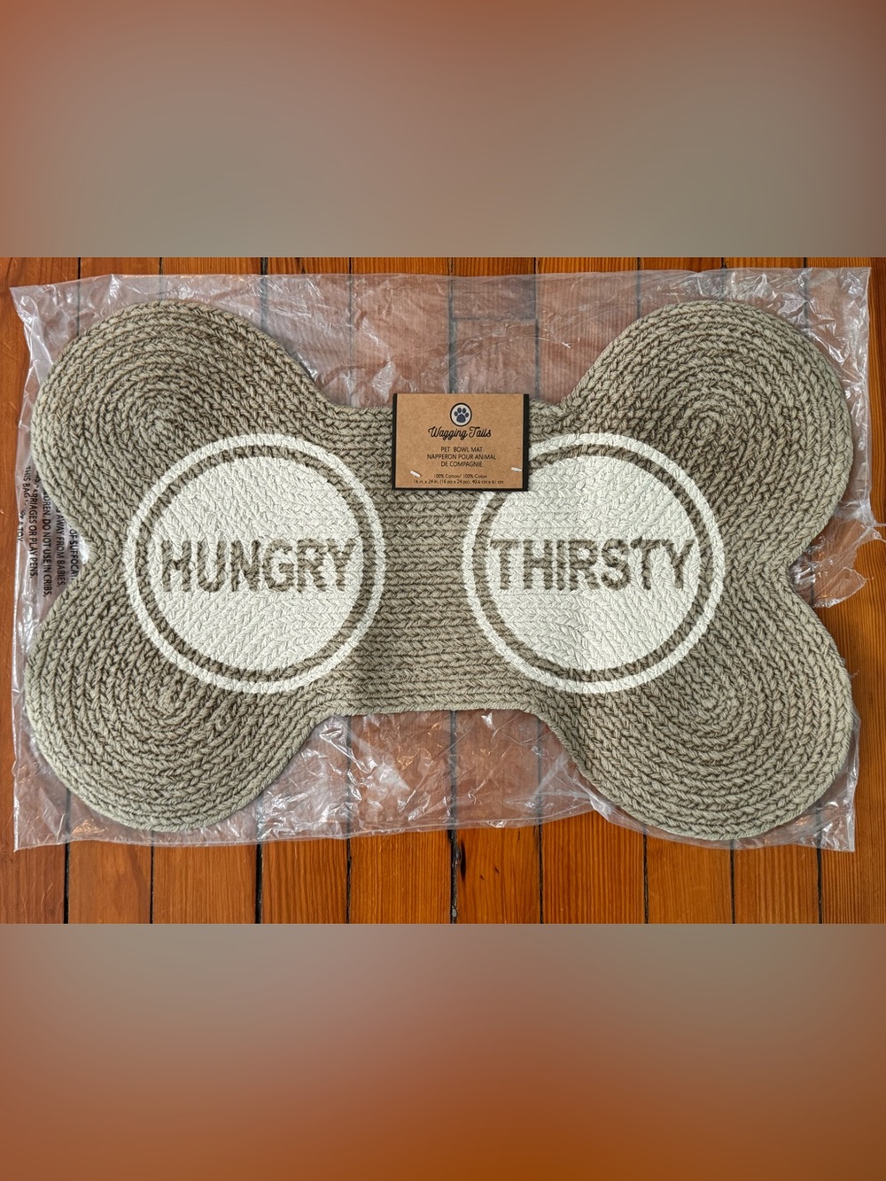 Pet Bowl Mat Beige 'Hungry Thirsty'